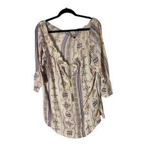 J. Valdi Women’s off shoulder Cover-up Cream/Peach/Blue Like New Sz M